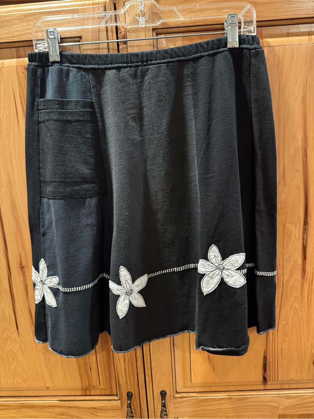 Women's Black A-Line Skirt with Floral Appliqué